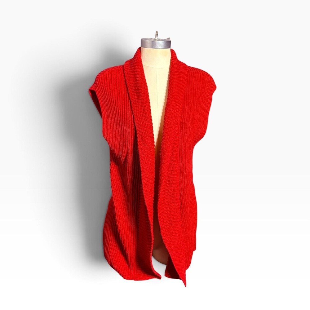 Chico's Size 0 - US 4/Small Red Sleeveless Open Front Long Cardigan Vest Cotton